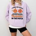 Groovy I Teach The Cutest Pumpkins In The Patch For Teacher Comfort Colors Sweatshirt Orchid