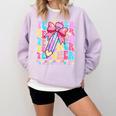 Groovy Teacher Cute Coquette Bow Flower Retro Back To School Comfort Colors Sweatshirt Orchid