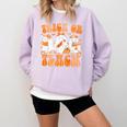 Groovy Teacher Halloween Trick Or Teach Ghost Men Women Kids Comfort Colors Sweatshirt Orchid