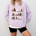 Halloween Library Ghost Books Teacher Spooky Trick Or Teach Comfort Colors Sweatshirt Orchid