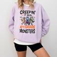 Halloween Teacher Creepin It Real With My 4th Grade Monsters Comfort Colors Sweatshirt Orchid Halloween Teacher Creepin It Real With My 4th Grade Monsters Comfort Colors Sweatshirt Orchid