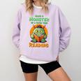 Halloween Teacher Librarian Monster Reading Books Men Women Kids Comfort Colors Sweatshirt Orchid
