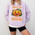 Halloween Teacher Librarian Pumpkin Reading Books Men Women Kids Comfort Colors Sweatshirt Orchid Halloween Teacher Librarian Pumpkin Reading Books Men Women Kids Comfort Colors Sweatshirt Orchid