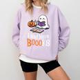 Halloween Teacher Women Cute Reading Ghost Read More Books Comfort Colors Sweatshirt Orchid Halloween Teacher Women Cute Reading Ghost Read More Books Comfort Colors Sweatshirt Orchid