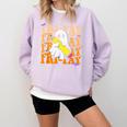 Happy Fri-Yay Friday Lovers Groovy Teacher Life Halloween Comfort Colors Sweatshirt Orchid