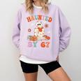 Haunted By 67 Boo Ghost Teacher 6 7 Halloween Costume Comfort Colors Sweatshirt Orchid