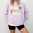 Hello First Grade Team 1st Grade Back To School Teacher Kids Comfort Colors Sweatshirt Orchid