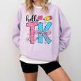 Hello TK Transitional Kindergarten Back To School Teacher Comfort Colors Sweatshirt Orchid