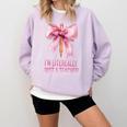I'm Literally Just a Teacher Pencil Coquette Bow School Comfort Colors Sweatshirt Orchid