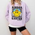 Kindergarten Teacher Hippie Smile Face Back School Comfort Colors Sweatshirt Orchid