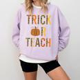 Leopard Trick Or Teach Halloween Teacher Costume Women Comfort Colors Sweatshirt Orchid