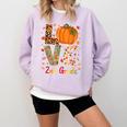 Love 2nd Grade Happy Fall Thanksgiving For 2nd Teacher For Men Women Girls Kids Comfort Colors Sweatshirt Orchid