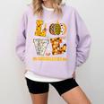 LOVE Kindergarten Pumpkin Teacher Student Halloween Costume Comfort Colors Sweatshirt Orchid LOVE Kindergarten Pumpkin Teacher Student Halloween Costume Comfort Colors Sweatshirt Orchid