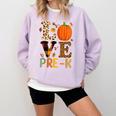 Love Pre-k Teacher Shirts Autumn Fall Pumpkin Fall Leopard Comfort Colors Sweatshirt Orchid