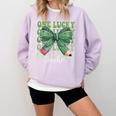 One Lucky Teacher Coquette Bow St Patricks Day Teacher Comfort Colors Sweatshirt Orchid One Lucky Teacher Coquette Bow St Patricks Day Teacher Comfort Colors Sweatshirt Orchid