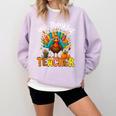 One Thankful Teacher Thanksgiving Turkey Cute Crayon Pencil Comfort Colors Sweatshirt Orchid