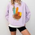 One Thankful Teacher Thanksgiving Turkey Peace Hand Sign Comfort Colors Sweatshirt Orchid One Thankful Teacher Thanksgiving Turkey Peace Hand Sign Comfort Colors Sweatshirt Orchid