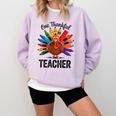 One Thankful Teacher Thanksgiving TurkeyCute Pencil Comfort Colors Sweatshirt Orchid