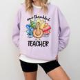 One Thankful Teacher Turkey Pencil Thanksgiving Teachers Comfort Colors Sweatshirt Orchid