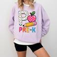 P Is For Pre K Teacher Student Pencil Apple Back To School Comfort Colors Sweatshirt Orchid