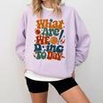 Retro PE Teacher What Are We Doing Today School Coach Women Comfort Colors Sweatshirt Orchid Retro PE Teacher What Are We Doing Today School Coach Women Comfort Colors Sweatshirt Orchid