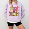 Retro Trick Or Teach Leopard Ghost Halloween Spooky Teacher Comfort Colors Sweatshirt Orchid