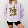 Skeleton Book Floral Skull Halloween Teacher Costume Comfort Colors Sweatshirt Orchid