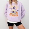 Spooky Teacher Halloween Cute Ghost Pumpkin Reading Women Comfort Colors Sweatshirt Orchid