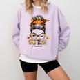 STEM Teacher Messy Bun Fall Vibes Autumn Thanksgiving Men Women Comfort Colors Sweatshirt Orchid