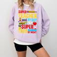 Super Teacher By Day Super Tired By Night Superhero Teacher Comfort Colors Sweatshirt Orchid Super Teacher By Day Super Tired By Night Superhero Teacher Comfort Colors Sweatshirt Orchid