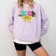Teach Coquette Bow Teacher Back To School Happy First Day Comfort Colors Sweatshirt Orchid Teach Coquette Bow Teacher Back To School Happy First Day Comfort Colors Sweatshirt Orchid