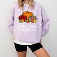 Teach Love Inspire Autumn Fall Plaid Leopard Pumpkin Teacher For Men Women Kids Comfort Colors Sweatshirt Orchid