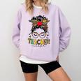 Teacher Life Messy Bun Glasses Leopard Sunflower Comfort Colors Sweatshirt Orchid Teacher Life Messy Bun Glasses Leopard Sunflower Comfort Colors Sweatshirt Orchid
