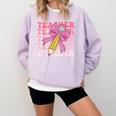 Teacher Pencil Back To School Groovy Pink Teacher First Day Comfort Colors Sweatshirt Orchid