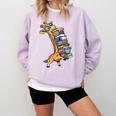 Teacher Shirt Giraffe Holding Books Bookworm Librarian Comfort Colors Sweatshirt Orchid