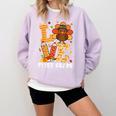Thanksgiving Love First Grade Teacher Turkey Autumn Fall For Men Women Girls Kids Comfort Colors Sweatshirt Orchid