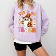 Trick Or Teach Cute Ghost Coffee Pumpkins Halloween Teacher Comfort Colors Sweatshirt Orchid