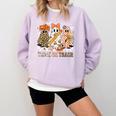 Trick Or Teach Groovy Teacher Halloween Floral Ghost Comfort Colors Sweatshirt Orchid