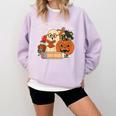 Trick Or Teach Retro Halloween Teacher Women Men Costume Comfort Colors Sweatshirt Orchid