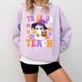 Trick Or Teach Teacher Ghost Teaching Fun Halloween Teacher Comfort Colors Sweatshirt Orchid