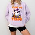 Trick Or Teach Teacher Halloween Ghost Pencil Floral Comfort Colors Sweatshirt Orchid Trick Or Teach Teacher Halloween Ghost Pencil Floral Comfort Colors Sweatshirt Orchid