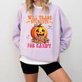 Will Trade Students For Candy Teacher Cute Halloween Pumpkin Comfort Colors Sweatshirt Orchid