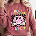 In My 1st Grade Era Smile Face Back To School Teacher Kid Comfort Colors Sweatshirt Crimson