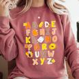 Alphabet Turkey Thanksgiving Costume Preschool Teacher Men Women Comfort Colors Sweatshirt Crimson