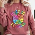 Apple Retro Play Is Learning Kindergarten Teacher Daycare Comfort Colors Sweatshirt Crimson