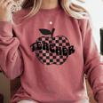Back To School Checkered Apple Teacher Checkerboard Teacher For Men Women Girls Kids Comfort Colors Sweatshirt Crimson