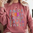 Back To School Kindergarten Alphabet ABC Teacher Women Kids Comfort Colors Sweatshirt Crimson