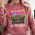 Back To School Retro Reading Is My Jam 80s Teacher Boombox Comfort Colors Sweatshirt Crimson