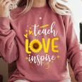 Back To School Teach Love And Inspire Teacher Sunflower Comfort Colors Sweatshirt Crimson