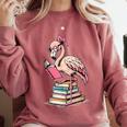 Book Lover Cute Flamingo Reading Teacher Librarian Women Comfort Colors Sweatshirt Crimson